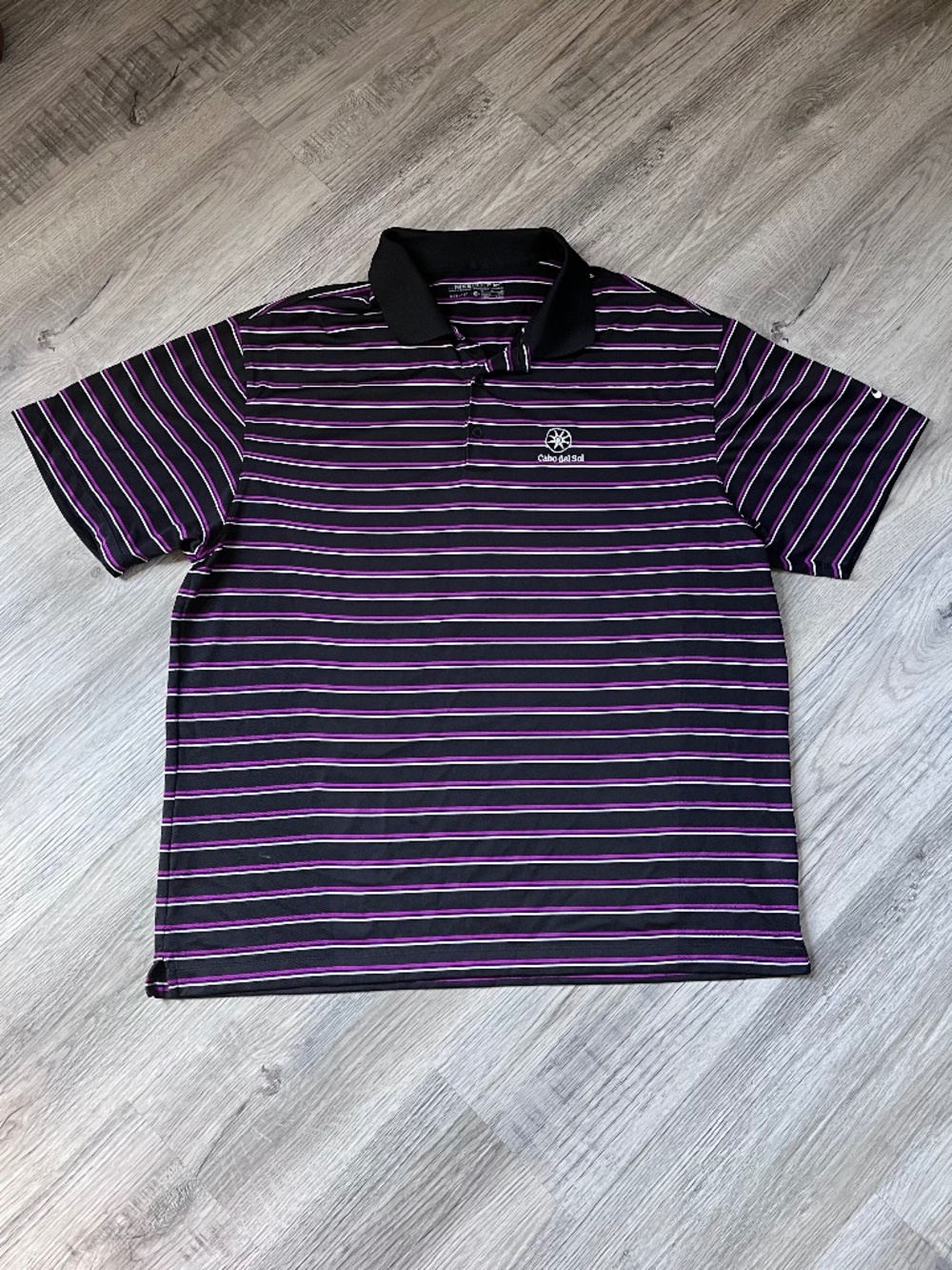 Nike Golf Mens XL Dri-Fit Polo Shirt striped Cabo Del Sol golf club